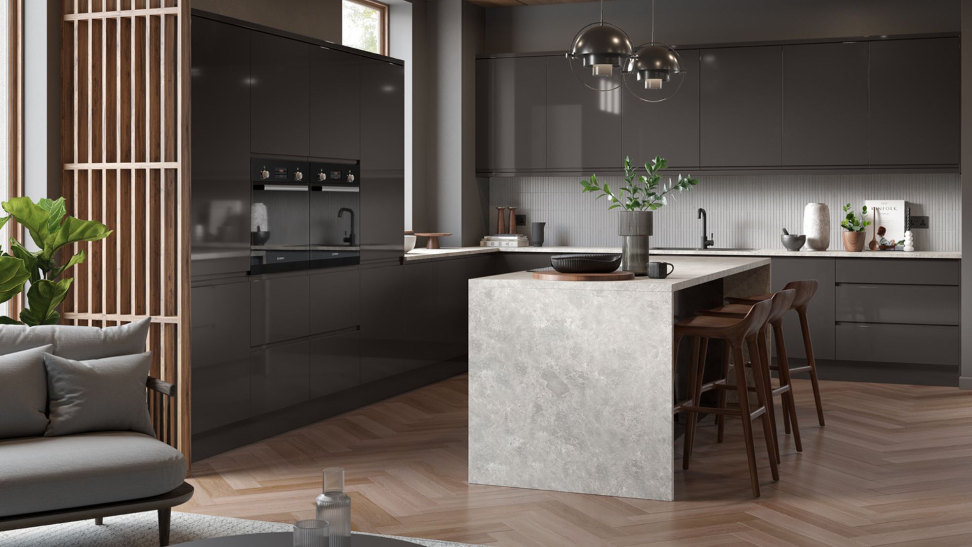 Banks J Profile Gloss Dark Grey Fitted Kitchen