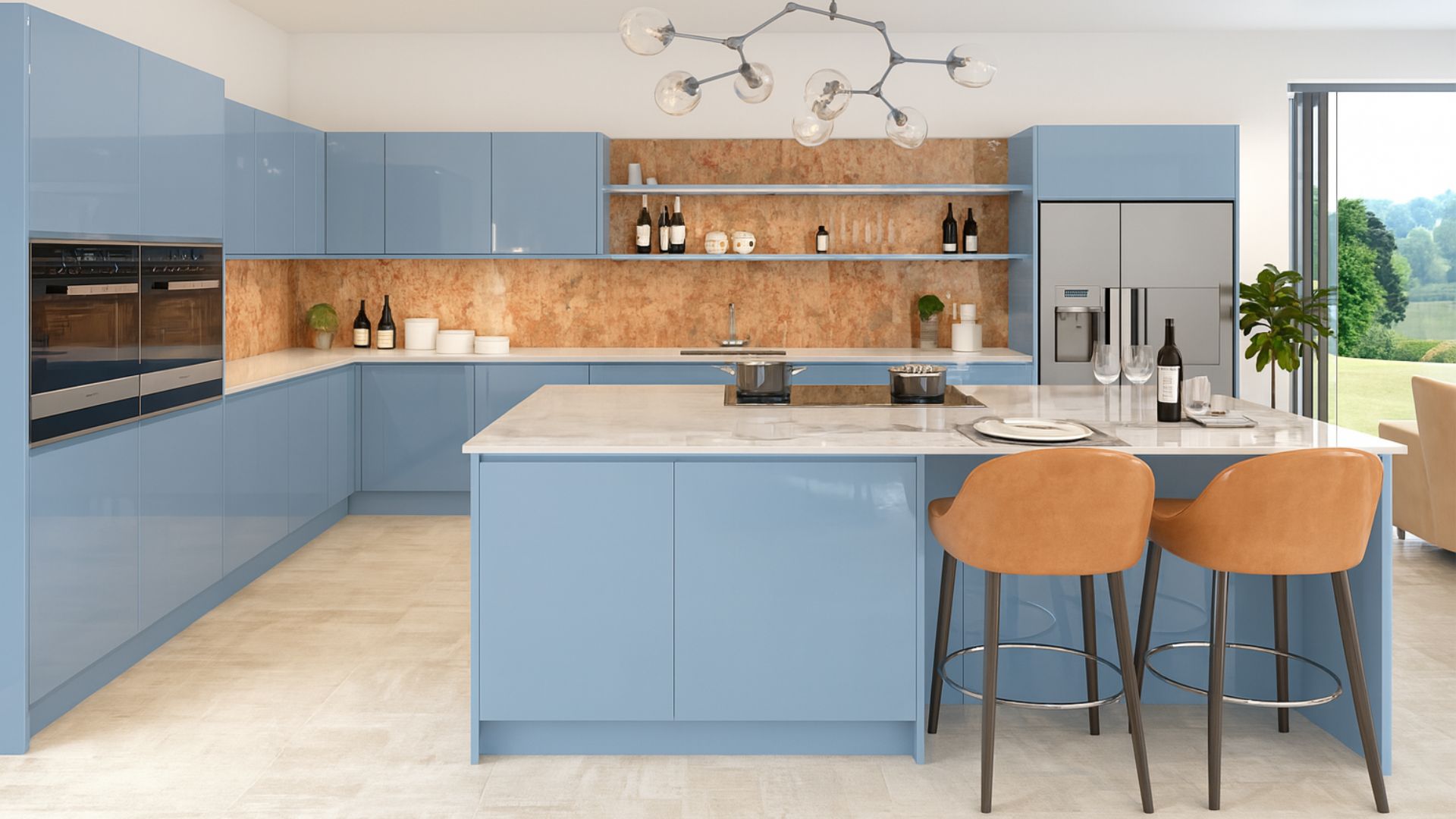 Banks J Profile Gloss Sky Blue Fitted Kitchen