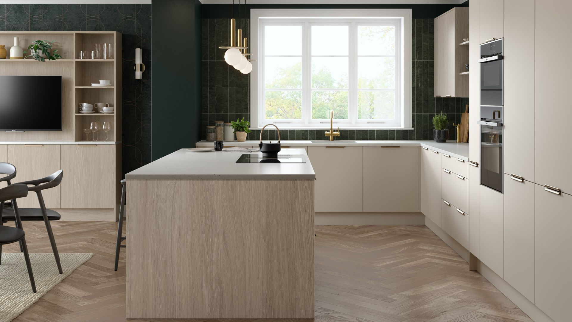 Khan Integrated Handle Fitted Kitchen Grey Oak