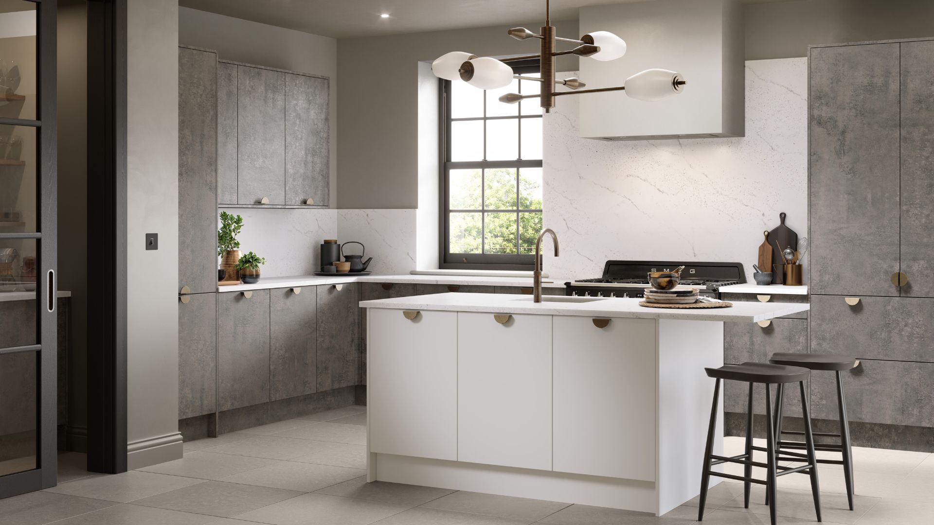 Khan Integrated Handle Fitted Kitchen Stone White