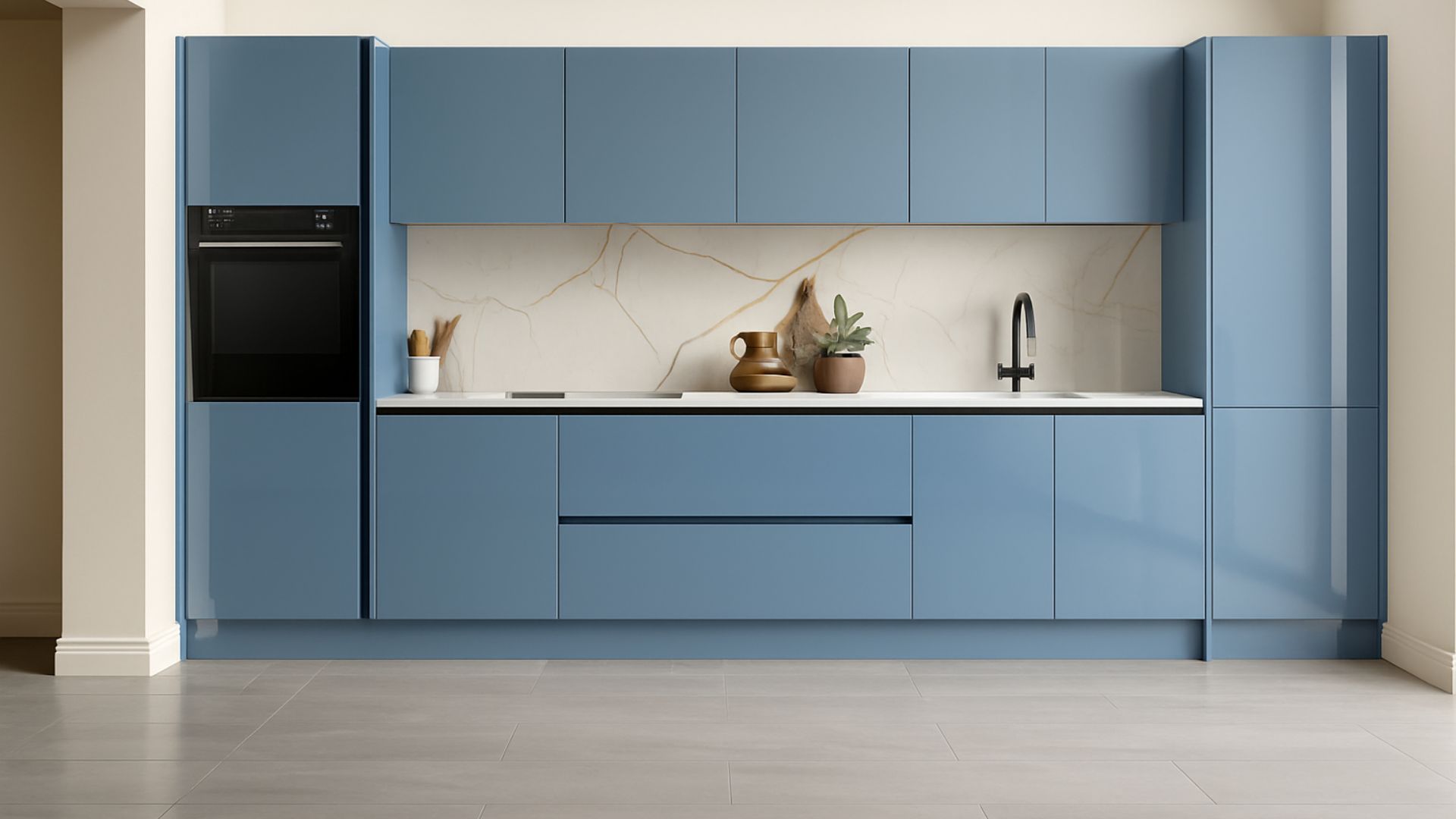 Munro True Handleless Blue Kitchen
