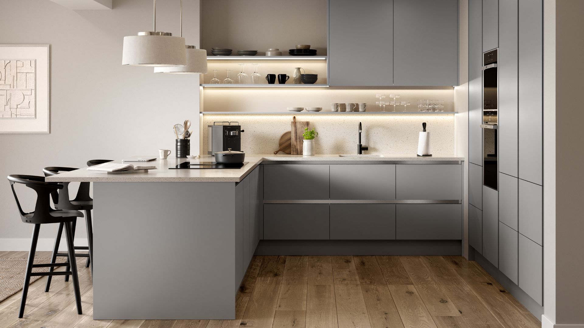 Munro True Handleless Light Grey Kitchen