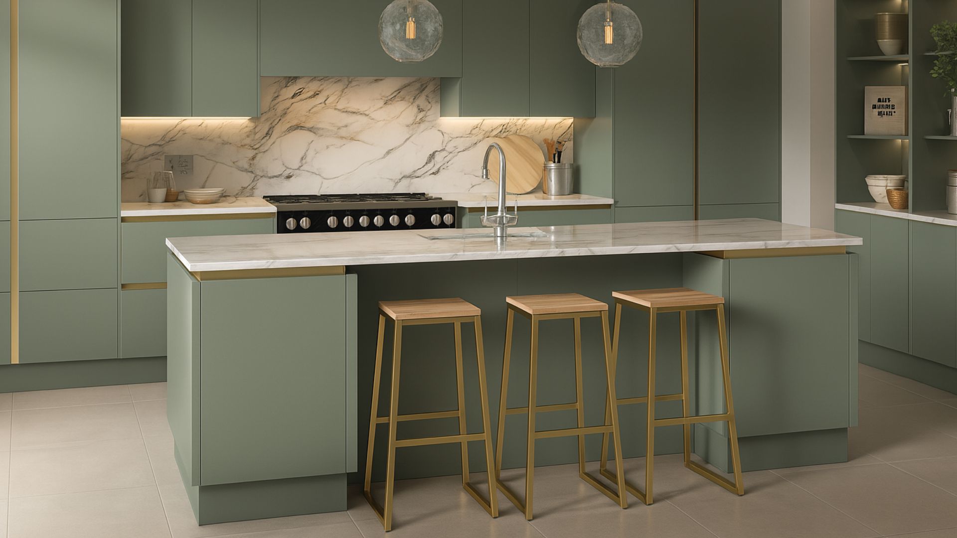 Munro True Handleless Fresh Sage Kitchen