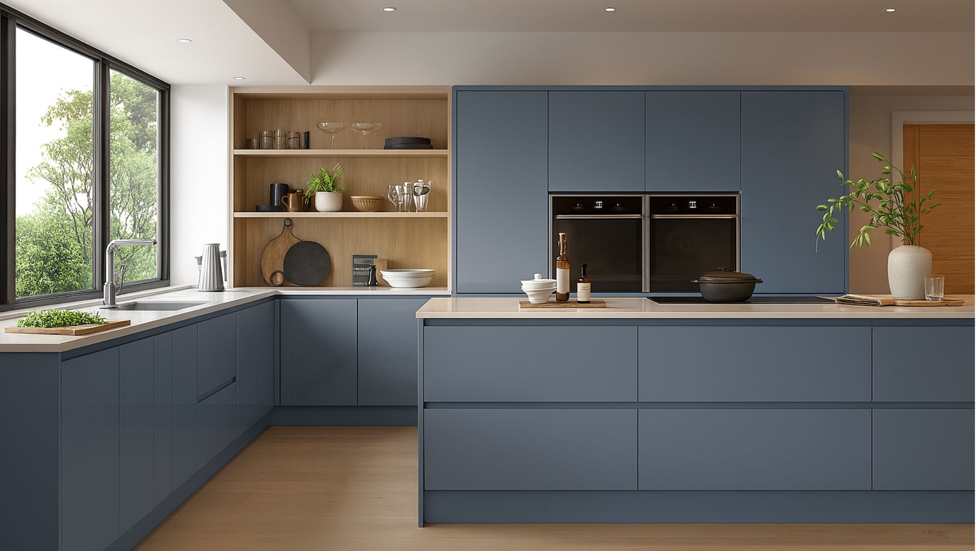Oliver J Profile Matt Grey Blue Fitted Kitchen