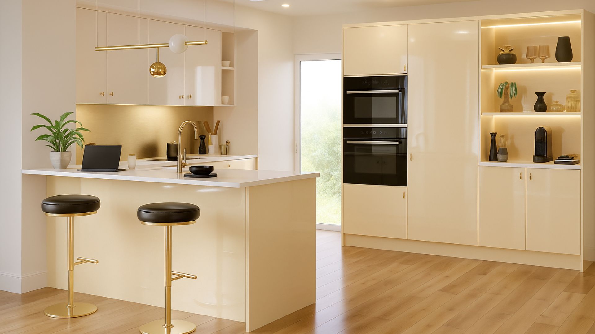 Ramsay Slab Door Fitted Kitchen Cream Gloss