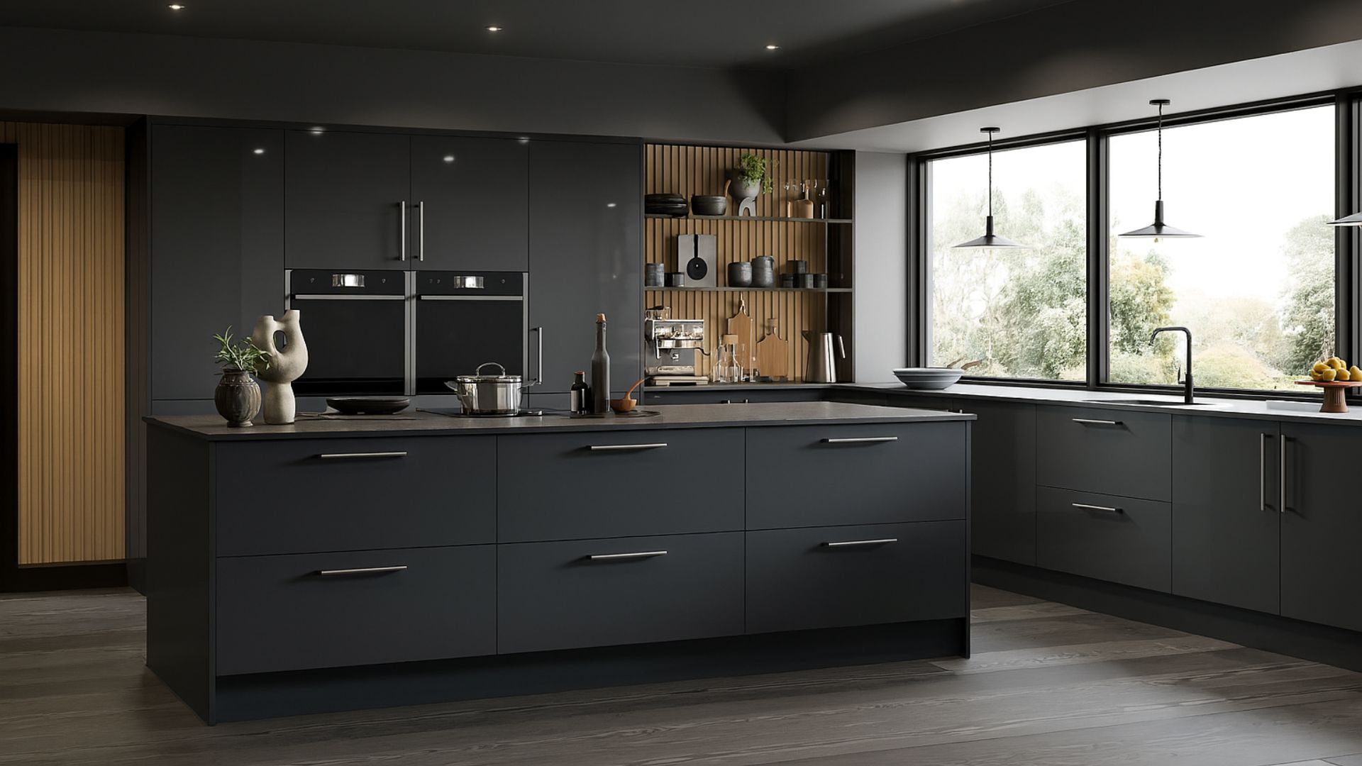 Ramsay Slab Door Fitted Kitchen Dark grey
