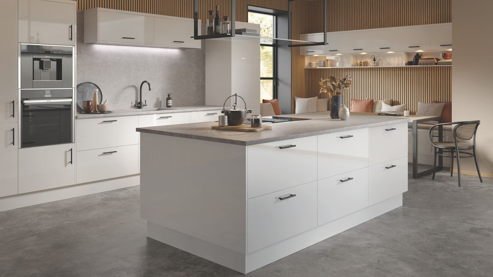 Ramsay Slab Door Fitted Kitchen Grey White
