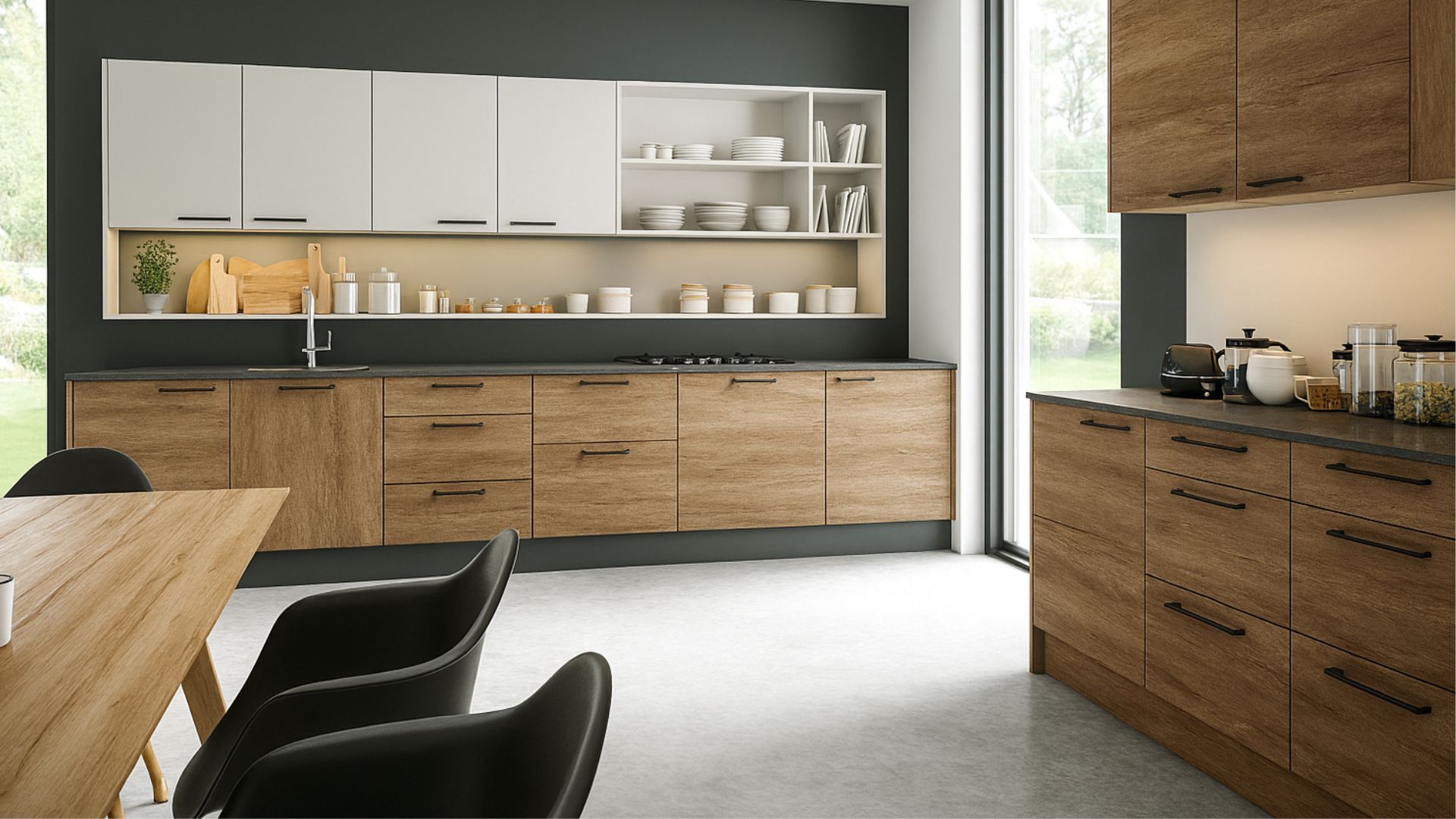 Ramsay Slab Door Fitted Kitchen Wood Effect